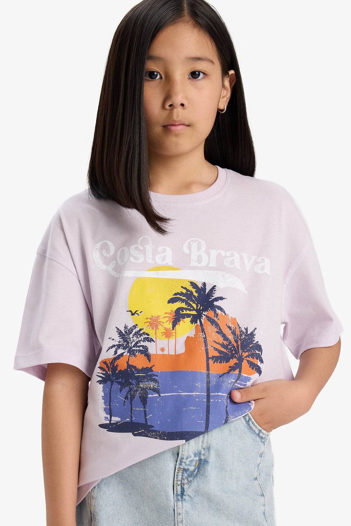 Girls Oversize Wide Pattern Crew Neck Printed Short Sleeve T-Shirt Main image
