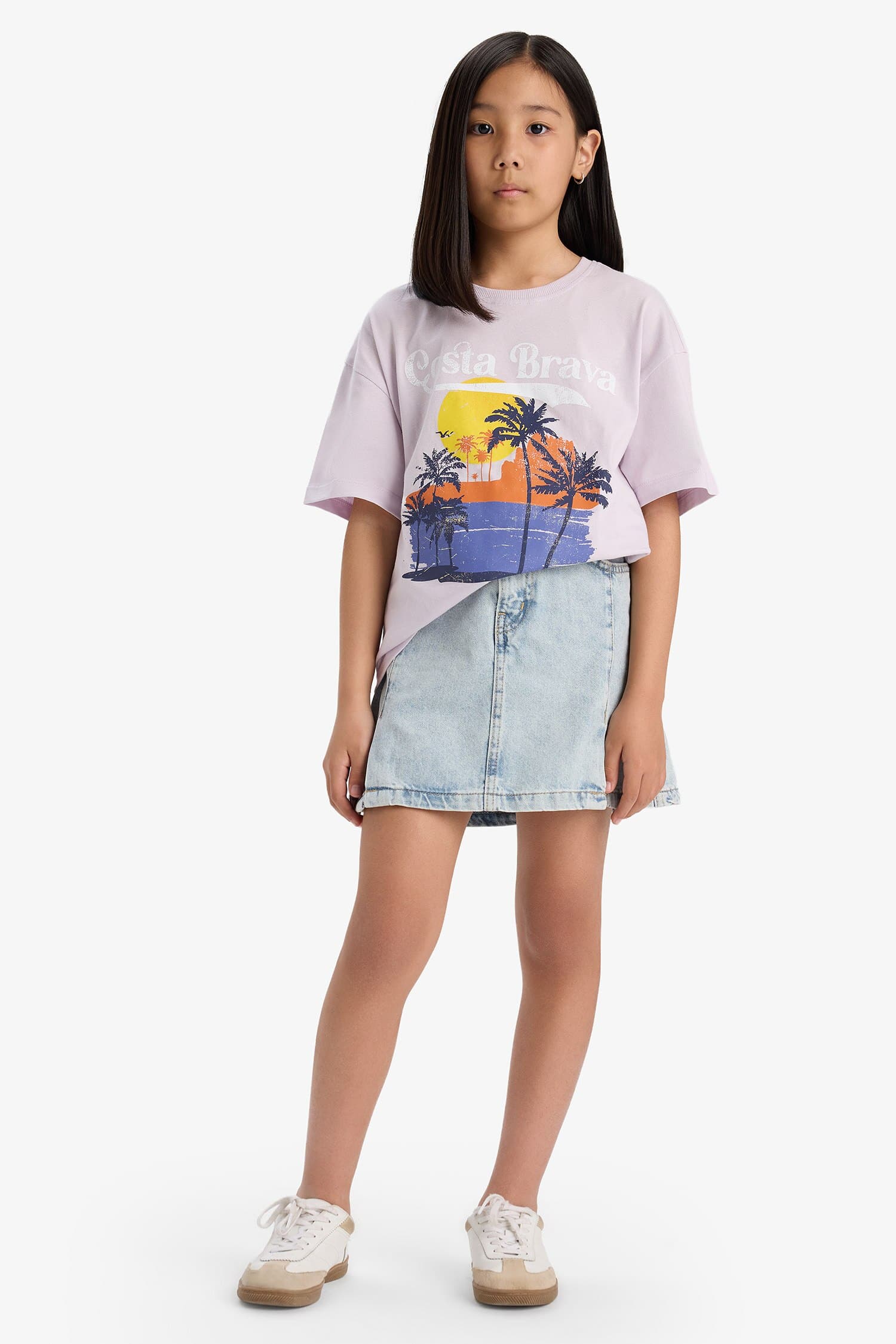 Girls Oversize Wide Pattern Crew Neck Printed Short Sleeve T-Shirt Secondary image