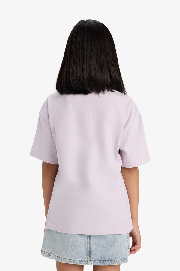 Girls Oversize Wide Pattern Crew Neck Printed Short Sleeve T-Shirt