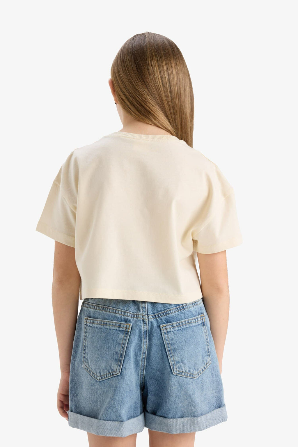 Girls Crop Crew Neck Printed Short Sleeve T-Shirt