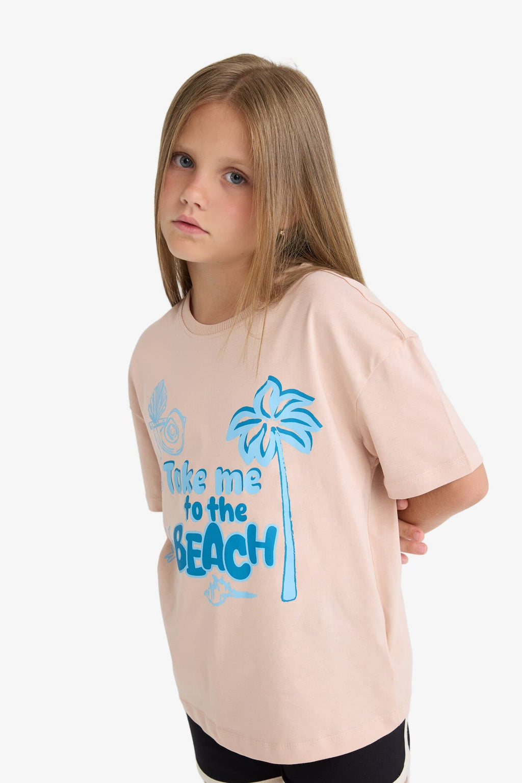 Girl Relax Fit Palm Printed Crew Neck Short Sleeve T-Shirt