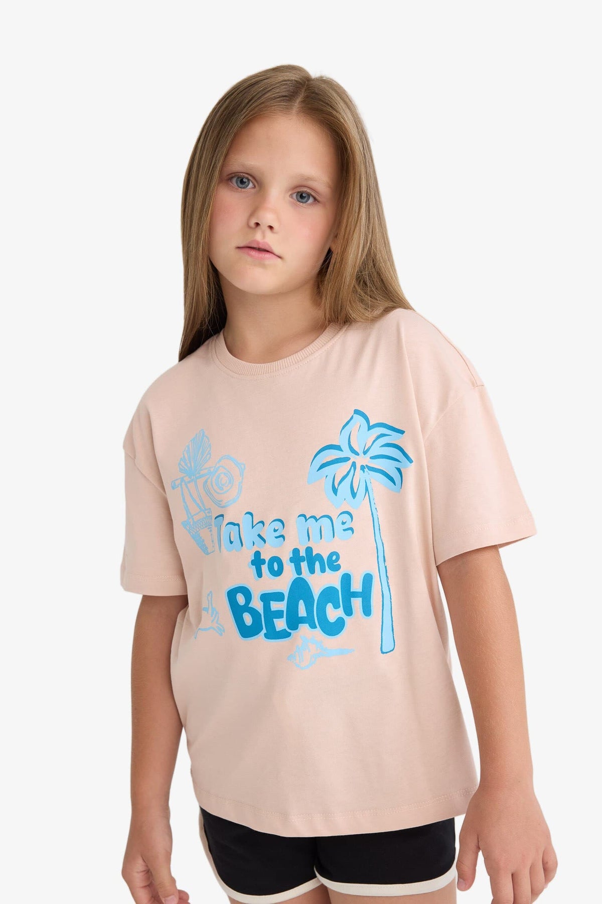 Girl Relax Fit Palm Printed Crew Neck Short Sleeve T-Shirt