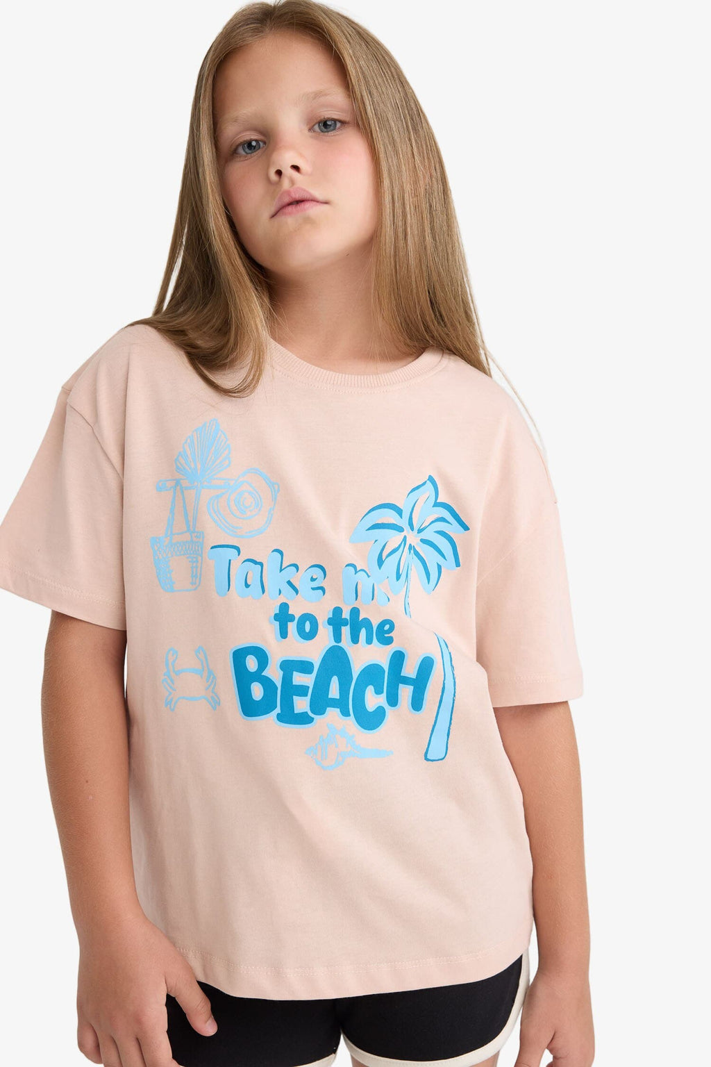 Girl Relax Fit Palm Printed Crew Neck Short Sleeve T-Shirt