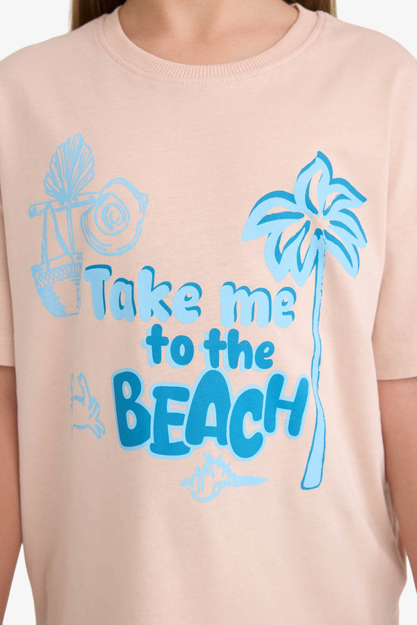 Girl Relax Fit Palm Printed Crew Neck Short Sleeve T-Shirt