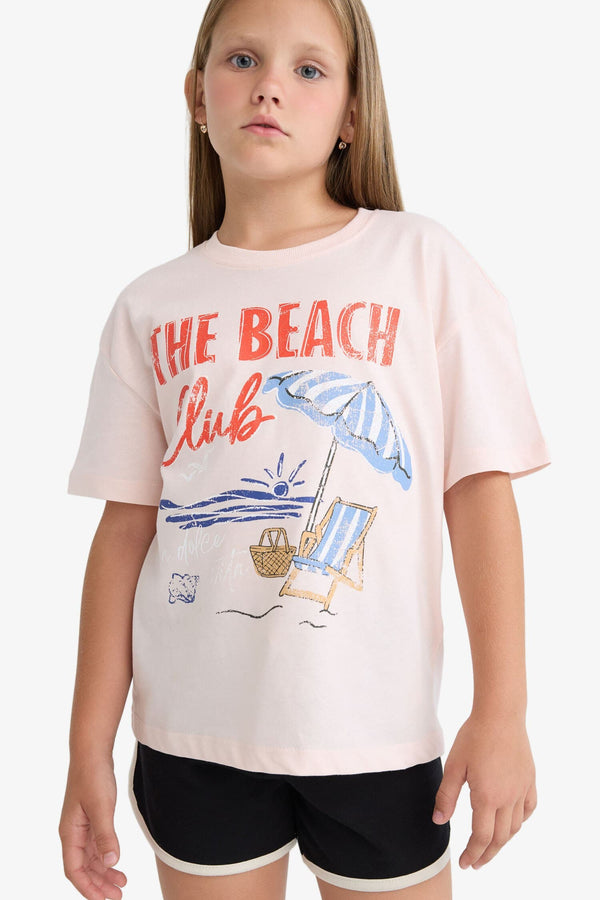 Girl Relax Fit Palm Printed Crew Neck Short Sleeve T-Shirt