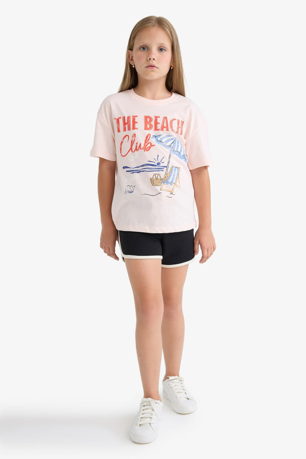 Girl Relax Fit Palm Printed Crew Neck Short Sleeve T-Shirt