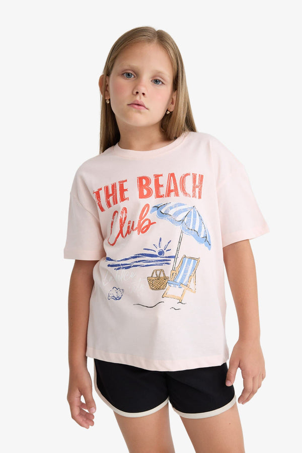 Girl Relax Fit Palm Printed Crew Neck Short Sleeve T-Shirt