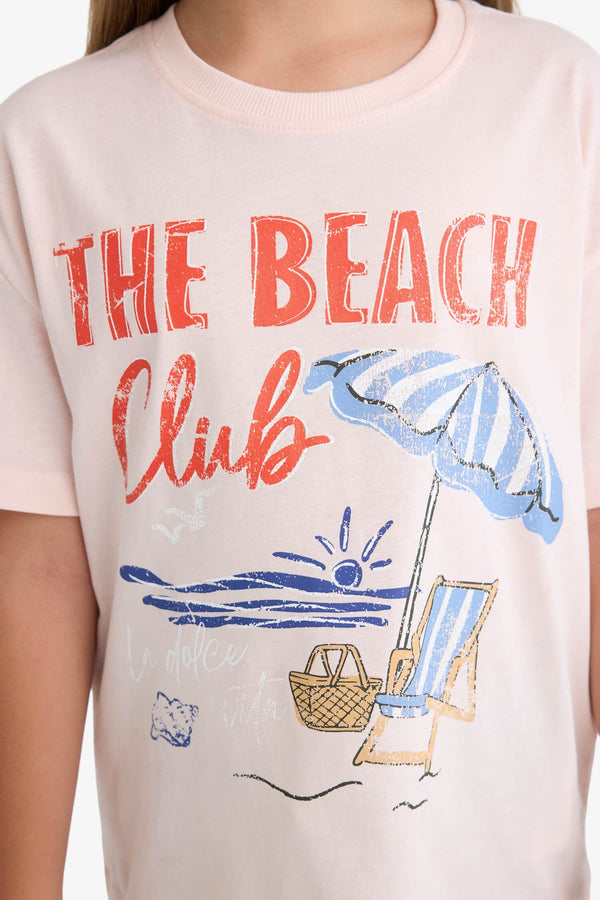 Girl Relax Fit Palm Printed Crew Neck Short Sleeve T-Shirt