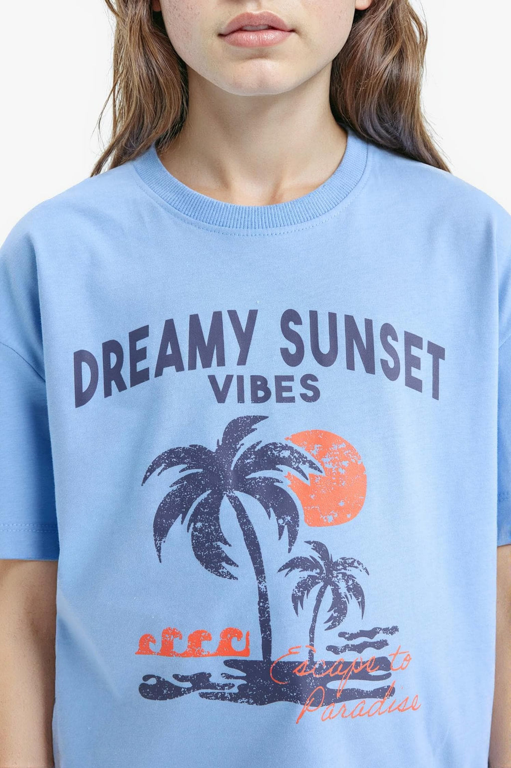 Girl Relax Fit Palm Printed Crew Neck Short Sleeve T-Shirt
