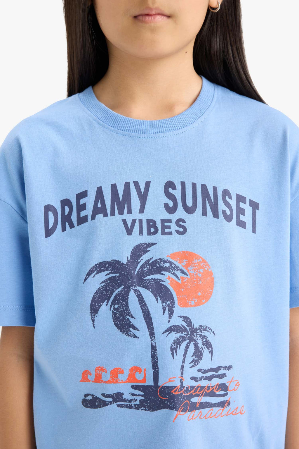 Girl Relax Fit Palm Printed Crew Neck Short Sleeve T-Shirt