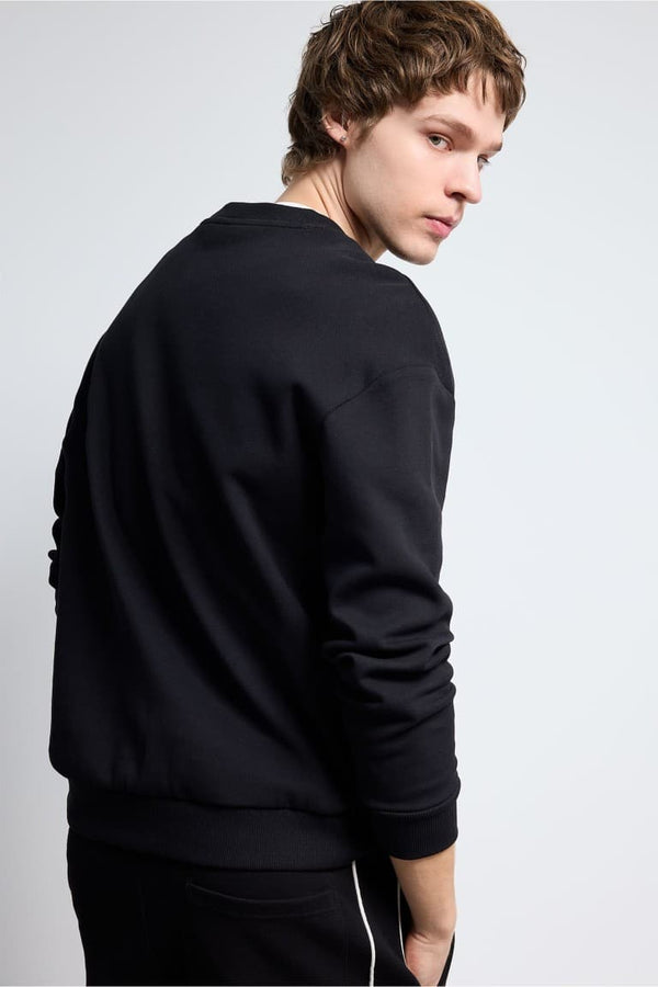Boxy Fit Crew Neck Basic Plain Pique Sweatshirt