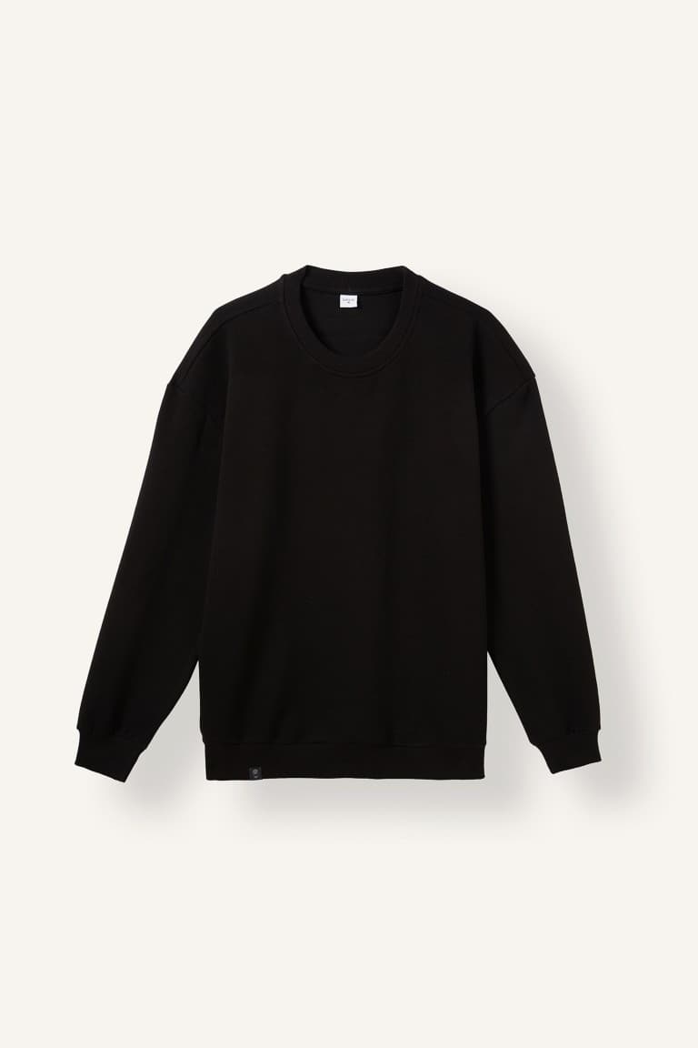 Boxy Fit Crew Neck Basic Plain Pique Sweatshirt