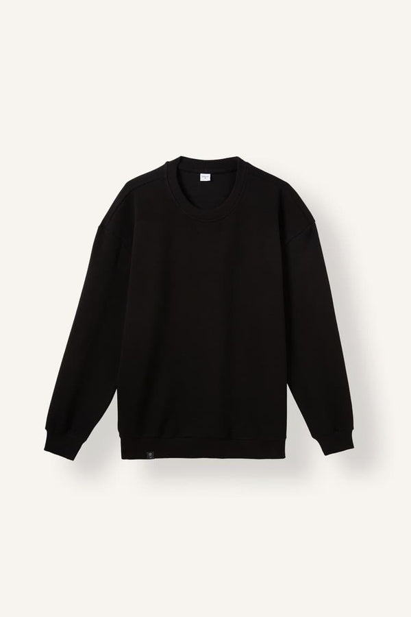 Boxy Fit Crew Neck Basic Plain Pique Sweatshirt