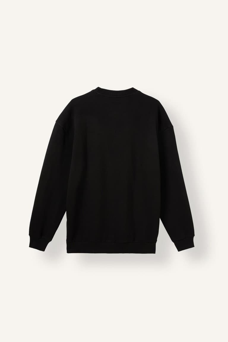 Boxy Fit Crew Neck Basic Plain Pique Sweatshirt