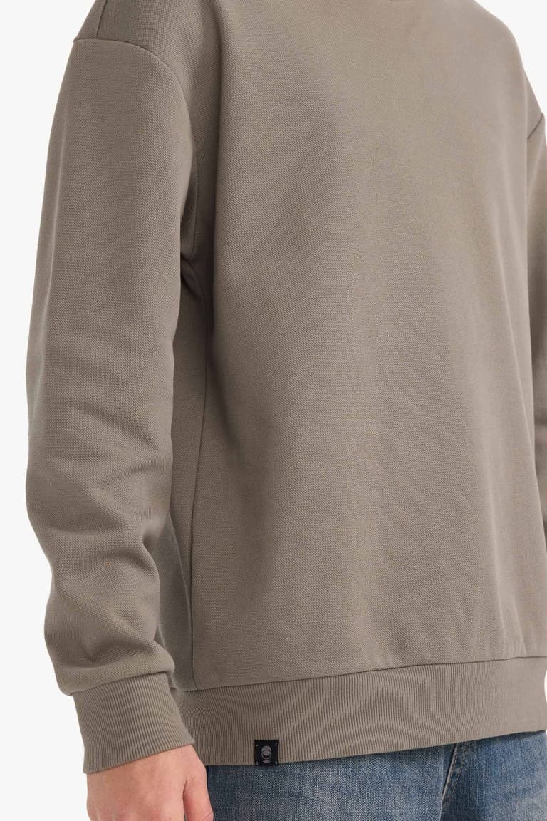 Boxy Fit Crew Neck Basic Plain Pique Sweatshirt