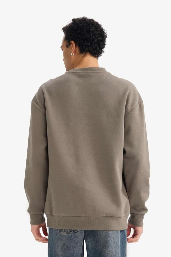 Boxy Fit Crew Neck Basic Plain Pique Sweatshirt
