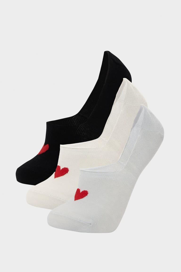 Women Heart Patterned 3-Pack Cotton Ballet Socks