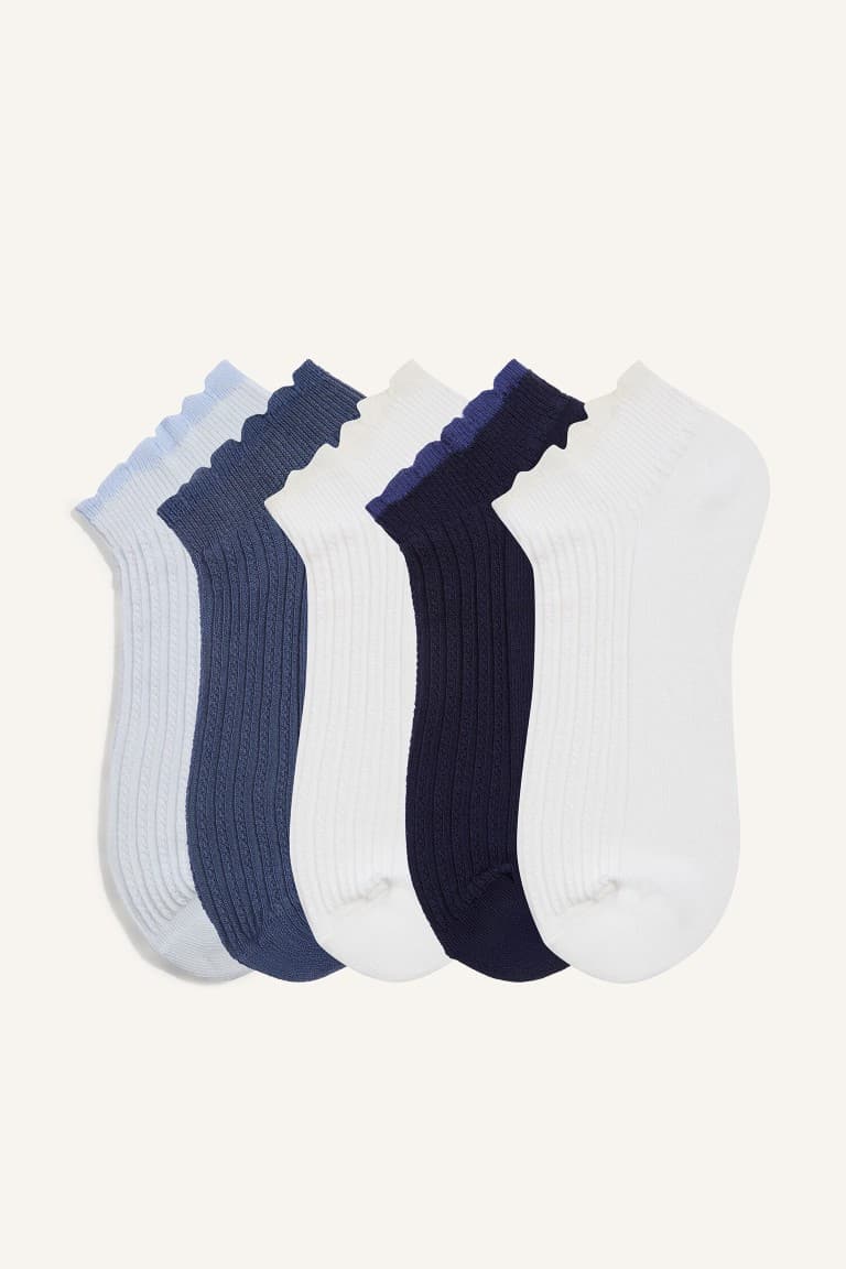 Women 5 Set Wavy Edge Ribbed Cotton Booties Socks Main image