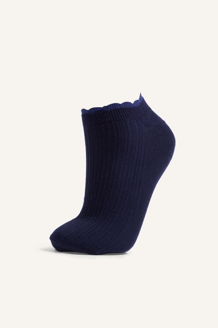Women 5 Set Wavy Edge Ribbed Cotton Booties Socks