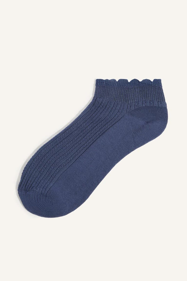 Women 5 Set Wavy Edge Ribbed Cotton Booties Socks
