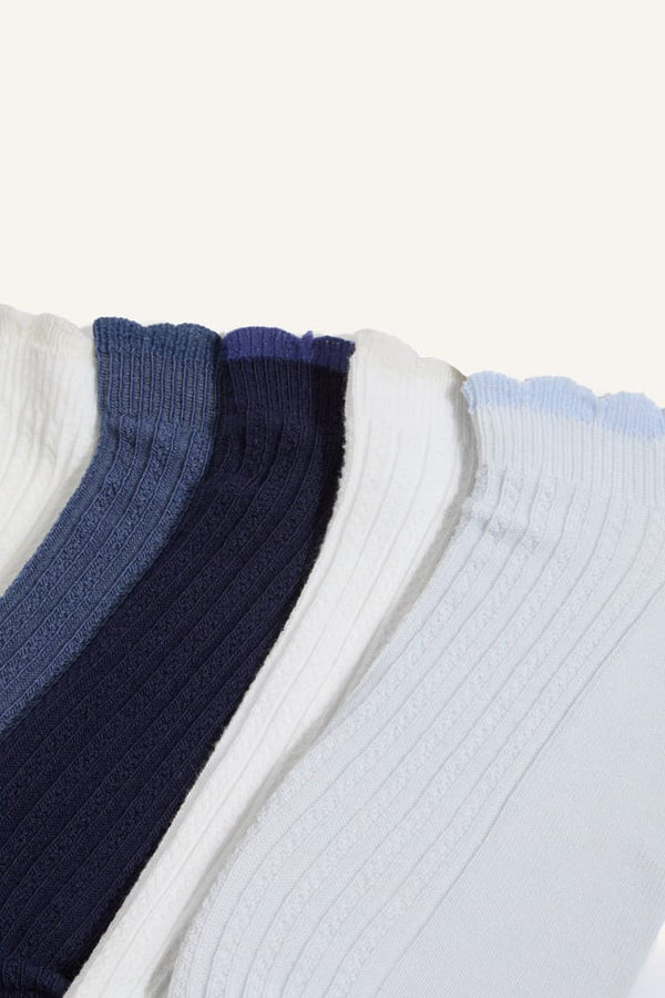 Women 5 Set Wavy Edge Ribbed Cotton Booties Socks