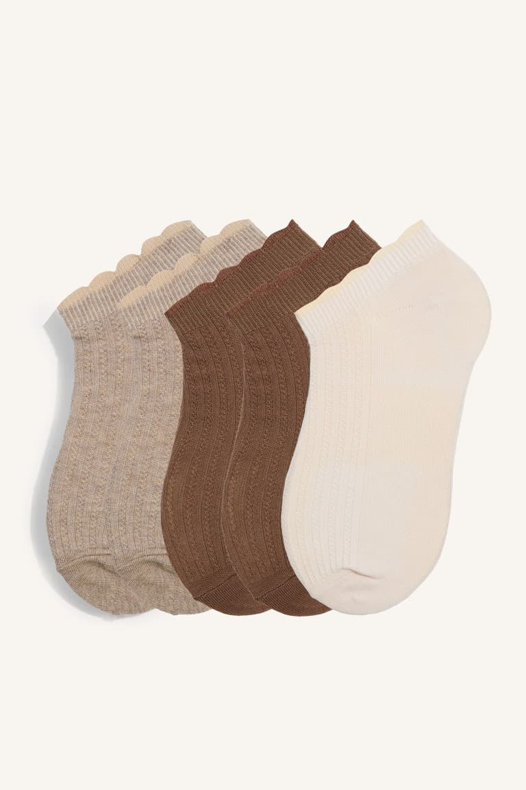 Women 5 Set Wavy Edge Ribbed Cotton Booties Socks