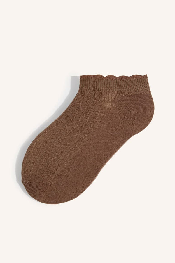 Women 5 Set Wavy Edge Ribbed Cotton Booties Socks