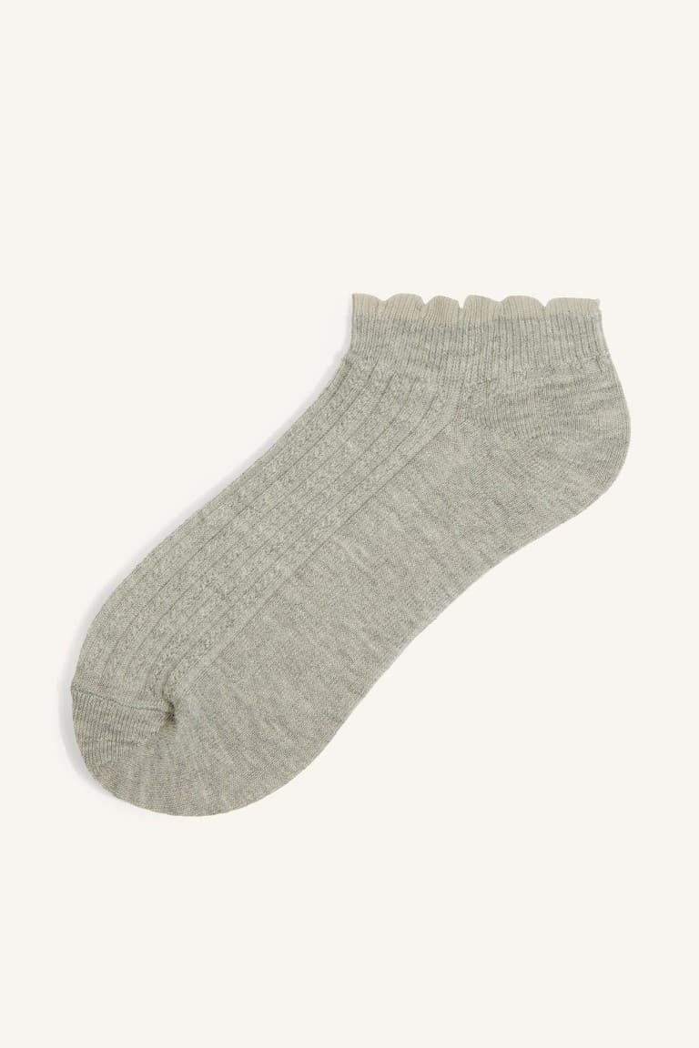 Women 5 Set Wavy Edge Ribbed Cotton Booties Socks