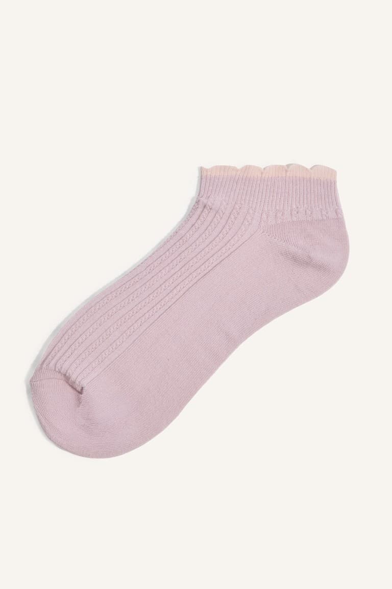 Women 5 Set Wavy Edge Ribbed Cotton Booties Socks