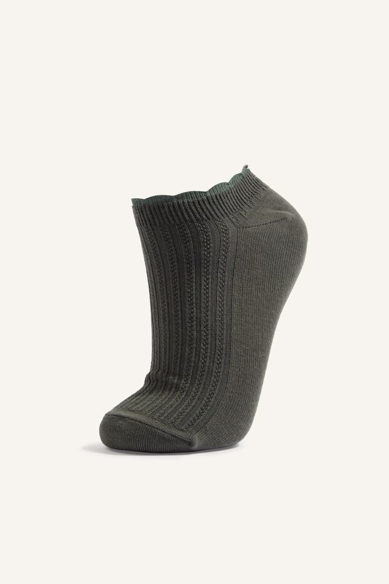 Women 5 Set Wavy Edge Ribbed Cotton Booties Socks