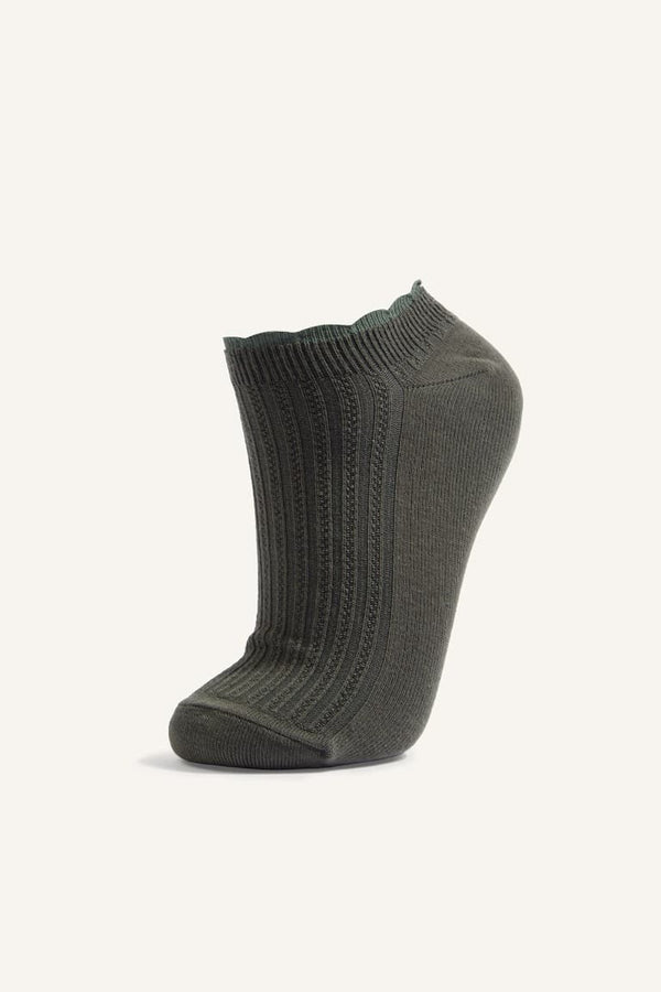 Women 5 Set Wavy Edge Ribbed Cotton Booties Socks