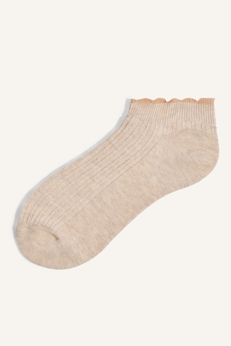 Women 5 Set Wavy Edge Ribbed Cotton Booties Socks