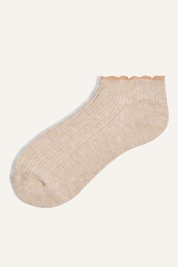 Women 5 Set Wavy Edge Ribbed Cotton Booties Socks