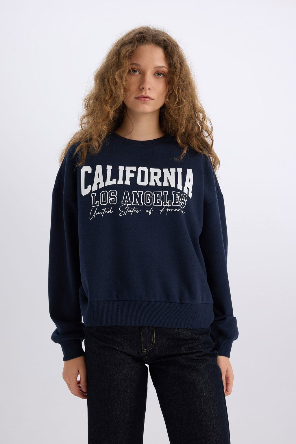 Loose Fit Crew Neck Printed Thick Sweatshirt