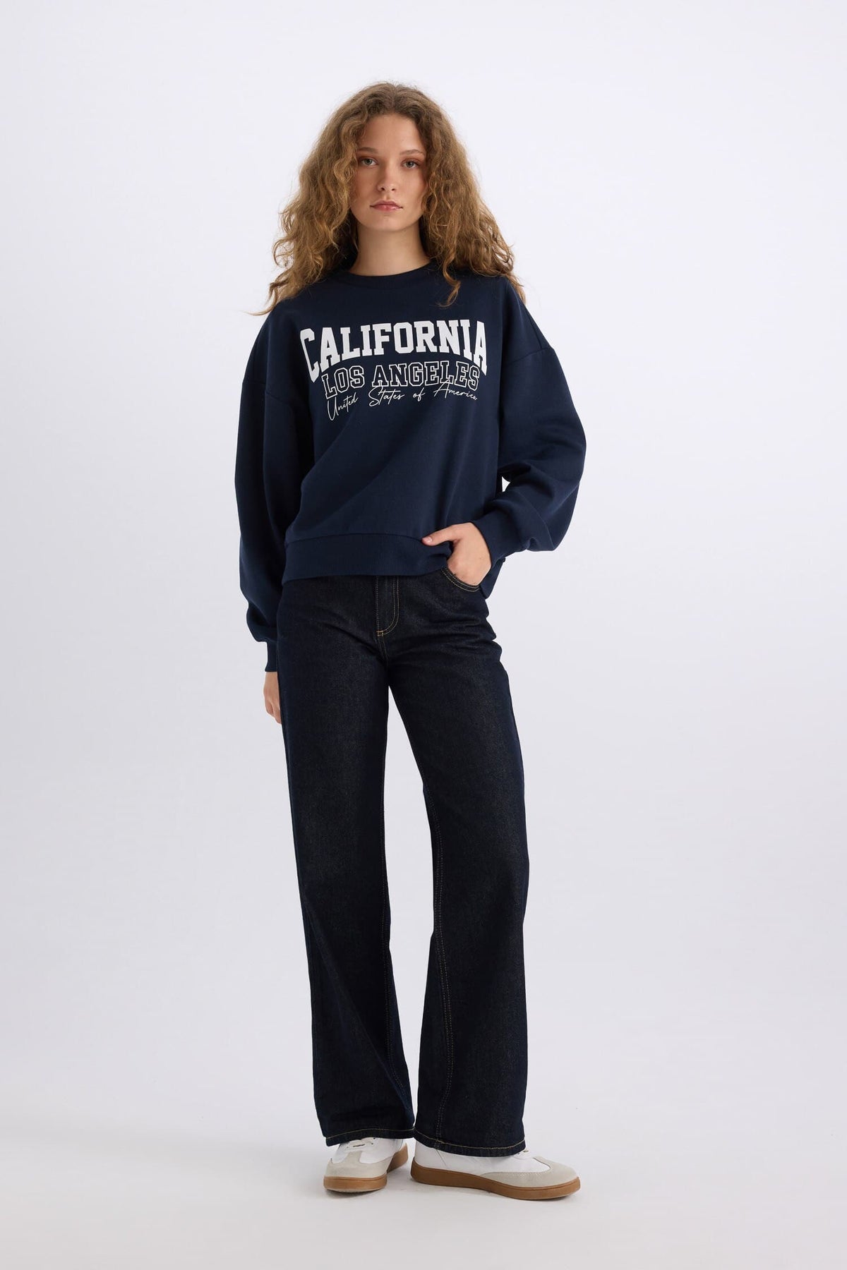 Loose Fit Crew Neck Printed Thick Sweatshirt
