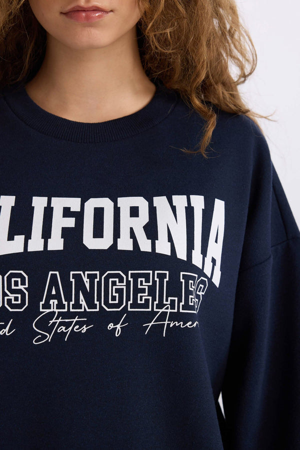 Loose Fit Crew Neck Printed Thick Sweatshirt