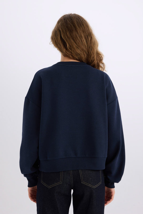 Loose Fit Crew Neck Printed Thick Sweatshirt
