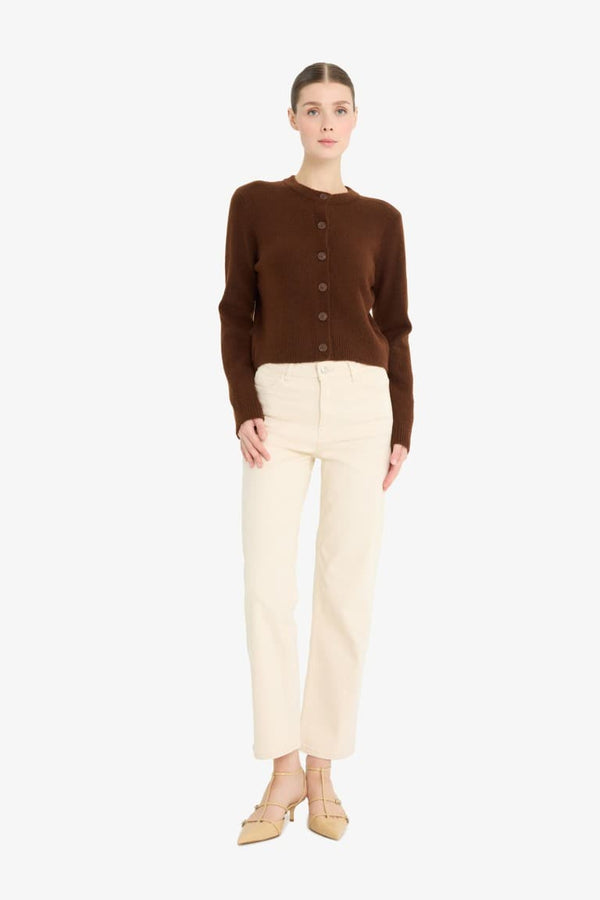 Regular Fit Crew Neck Basic Flat Buttoned Soft Touch Knit Cardigan