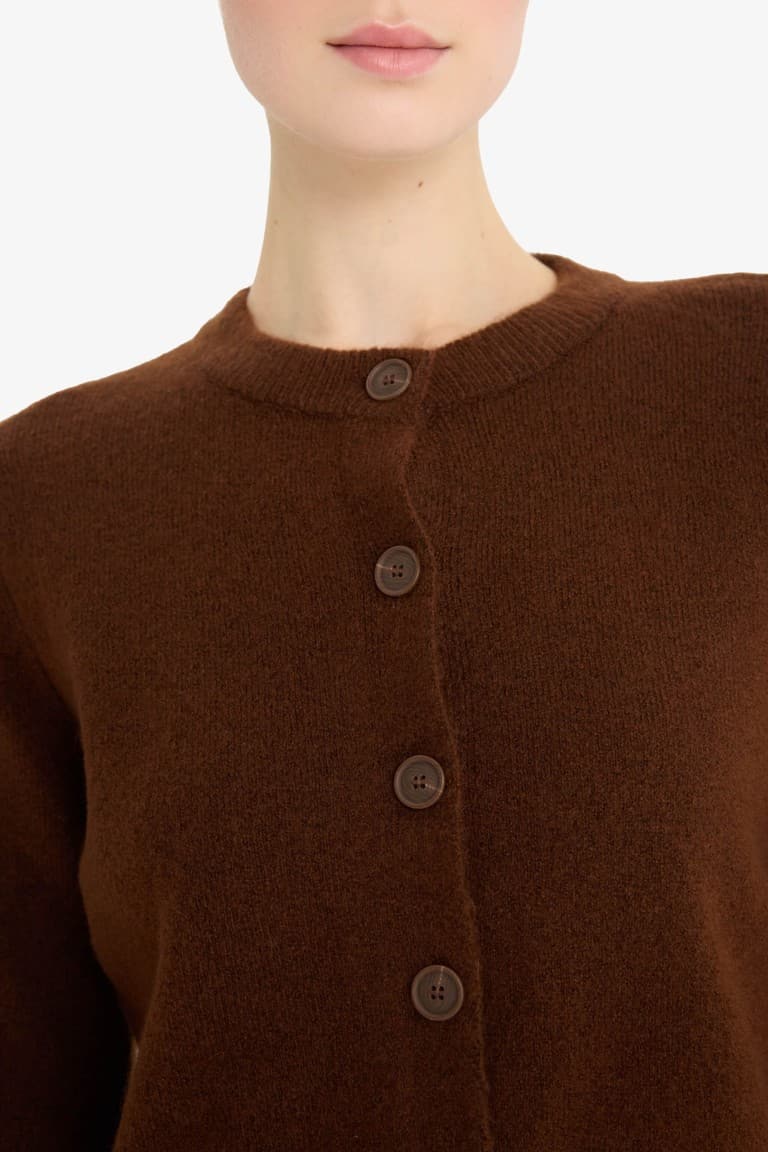 Regular Fit Crew Neck Basic Flat Buttoned Soft Touch Knit Cardigan