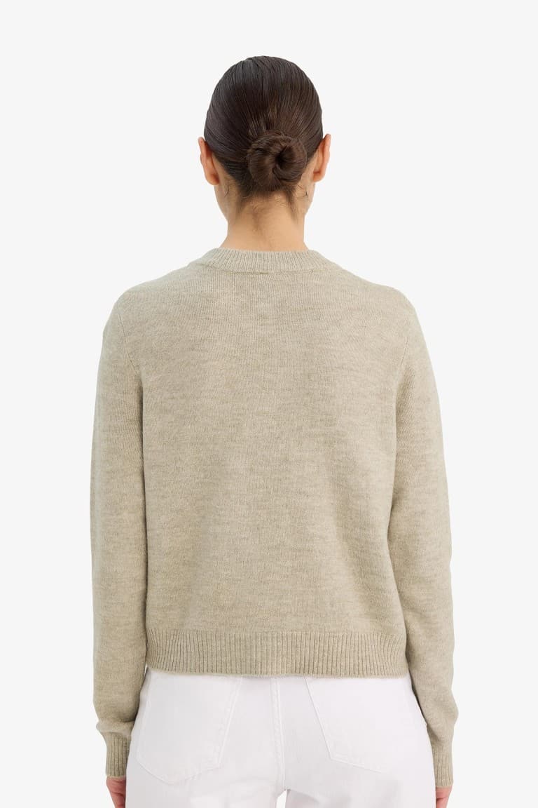 Regular Fit Crew Neck Basic Flat Buttoned Soft Touch Knit Cardigan
