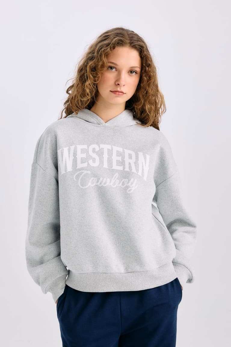 Oversize Wide-Mould Hooded Printed Thick Sweatshirt