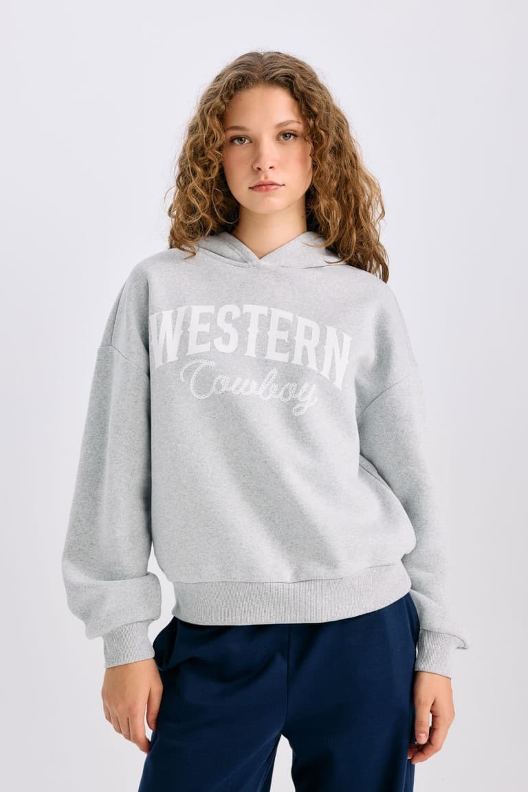Oversize Wide-Mould Hooded Printed Thick Sweatshirt