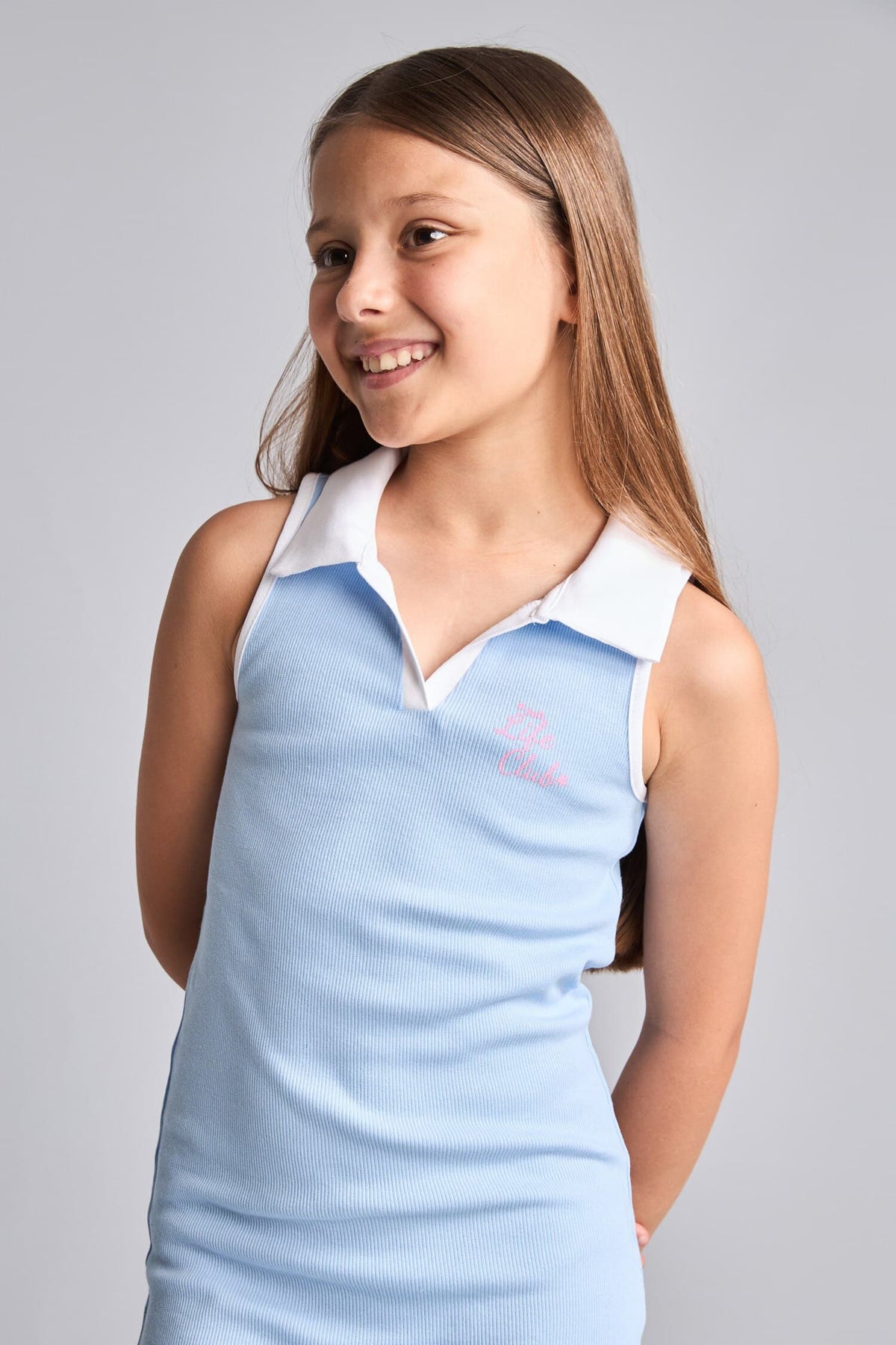 Girl Polo Neck Printed Corduroy Sleeveless Dress