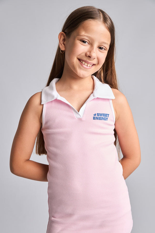 Girl Polo Neck Printed Corduroy Sleeveless Dress
