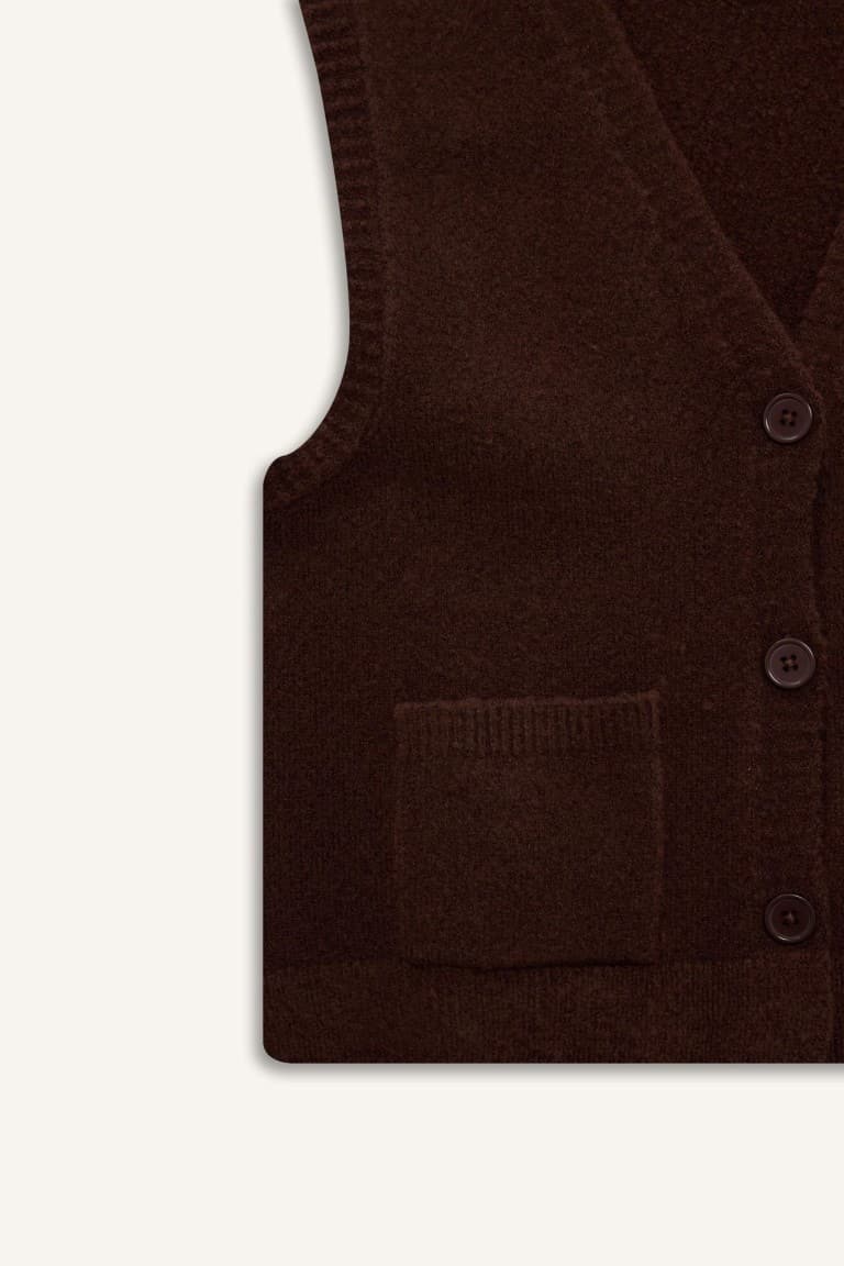 Regular Fit V-Neck Buttoned Knitted Vest with Pockets