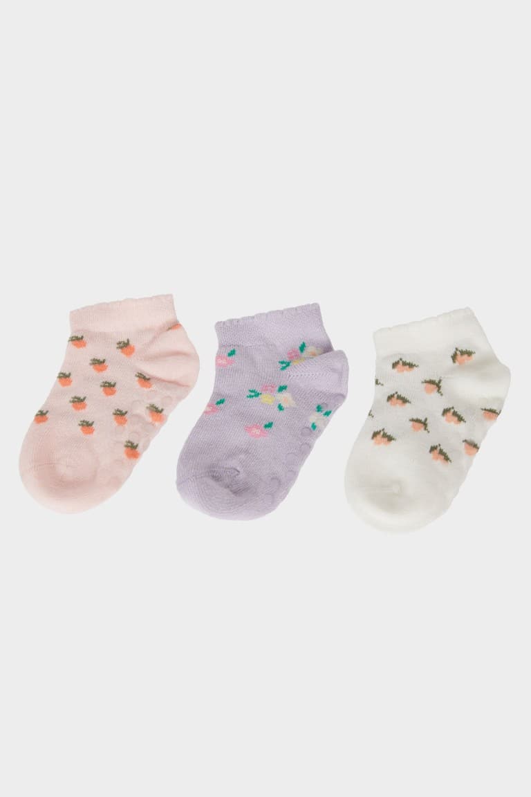 Baby Girl Non-Slip Sole 3-Pack Cotton Booties Socks
