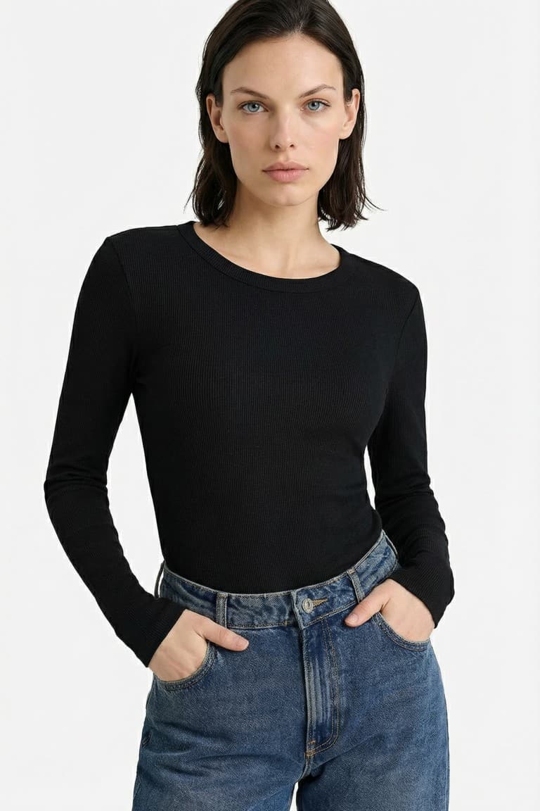 Slim Fit Slim Cut Basic Plain Ribbed Camisole Long Sleeve T-Shirt