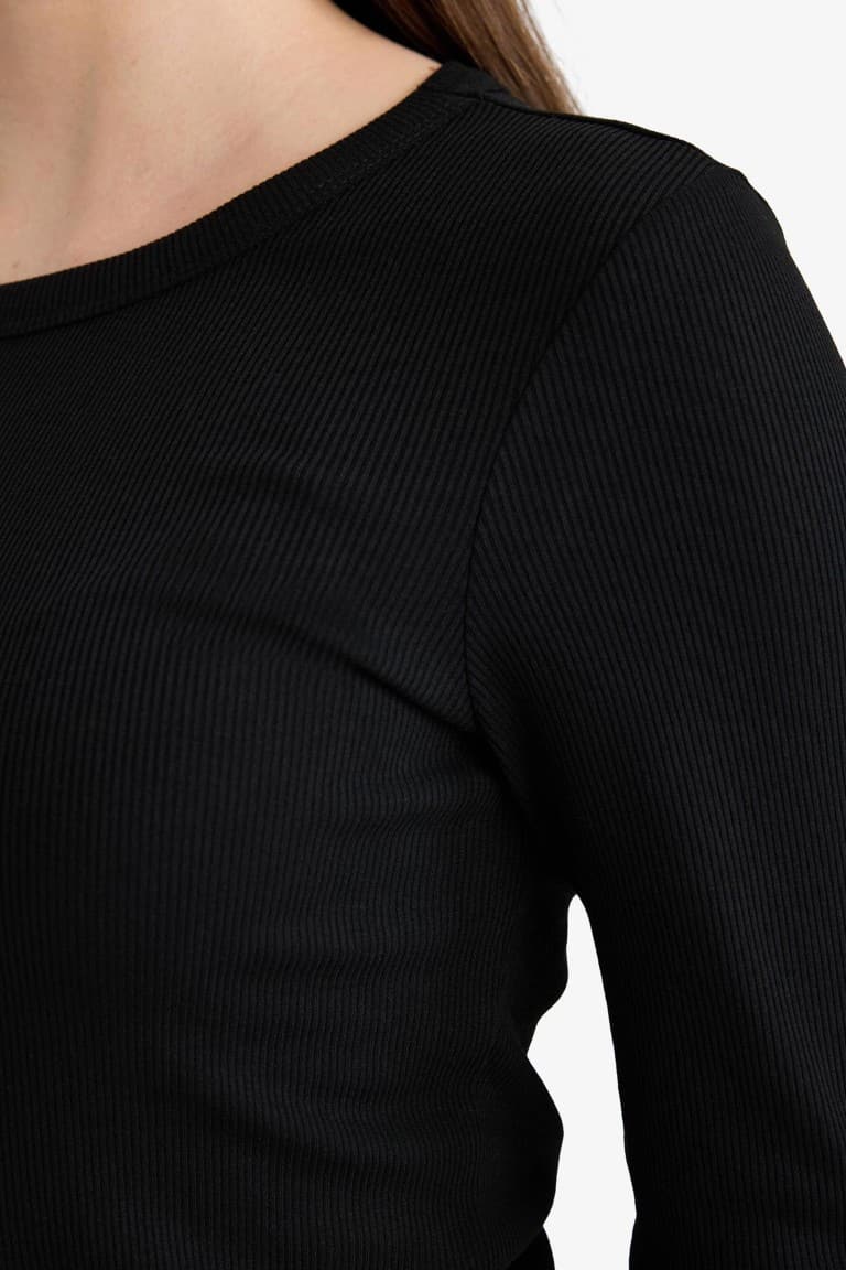 Slim Fit Slim Cut Basic Plain Ribbed Camisole Long Sleeve T-Shirt