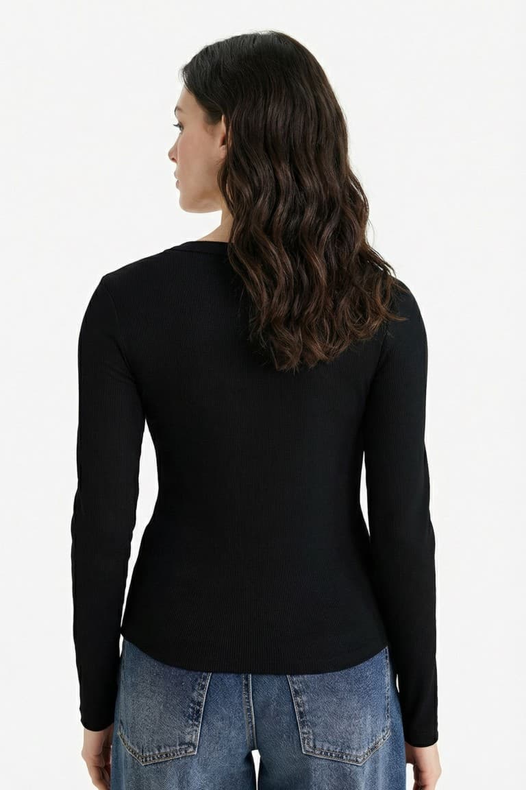 Slim Fit Slim Cut Basic Plain Ribbed Camisole Long Sleeve T-Shirt