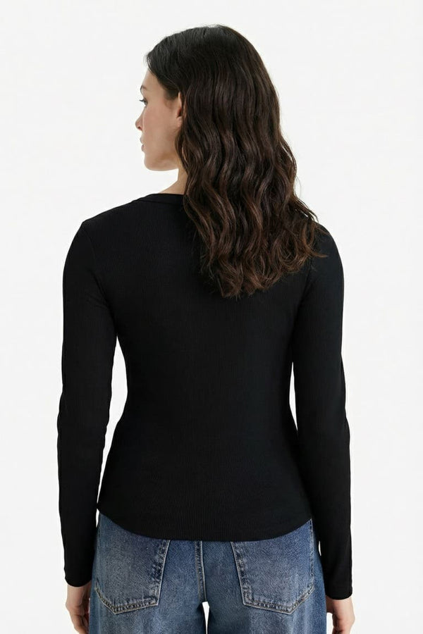 Slim Fit Slim Cut Basic Plain Ribbed Camisole Long Sleeve T-Shirt